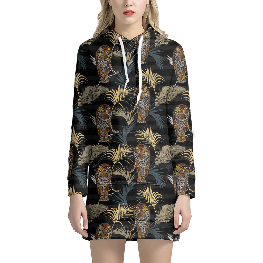 Vintage Tropical Tiger Pattern Print Hoodie Dress