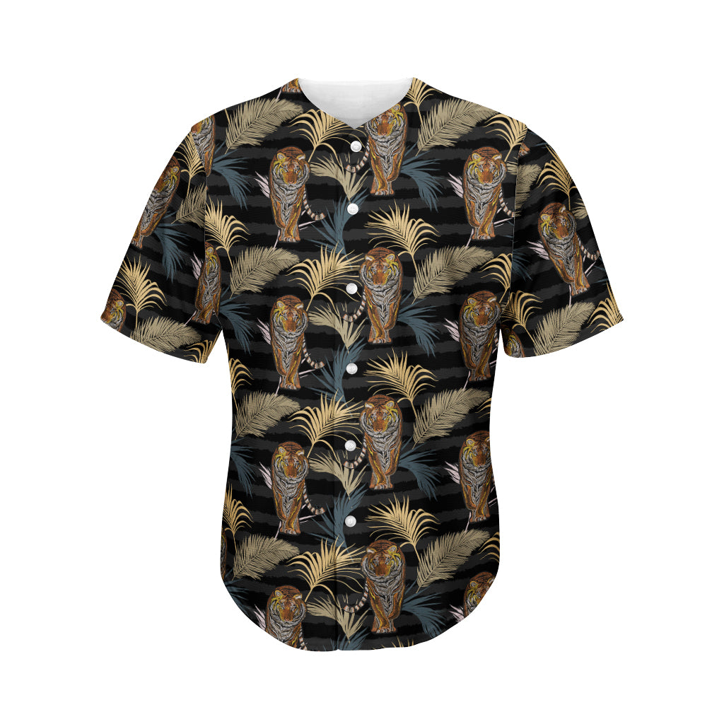 Vintage Tropical Tiger Pattern Print Men's Baseball Jersey