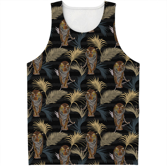 Vintage Tropical Tiger Pattern Print Men's Tank Top