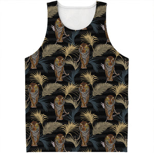 Vintage Tropical Tiger Pattern Print Men's Tank Top