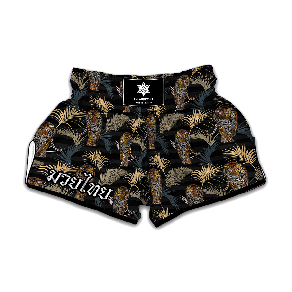 Vintage Tropical Tiger Pattern Print Muay Thai Boxing Shorts