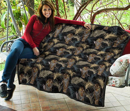 Vintage Tropical Tiger Pattern Print Quilt