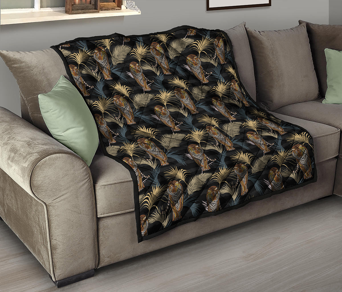 Vintage Tropical Tiger Pattern Print Quilt