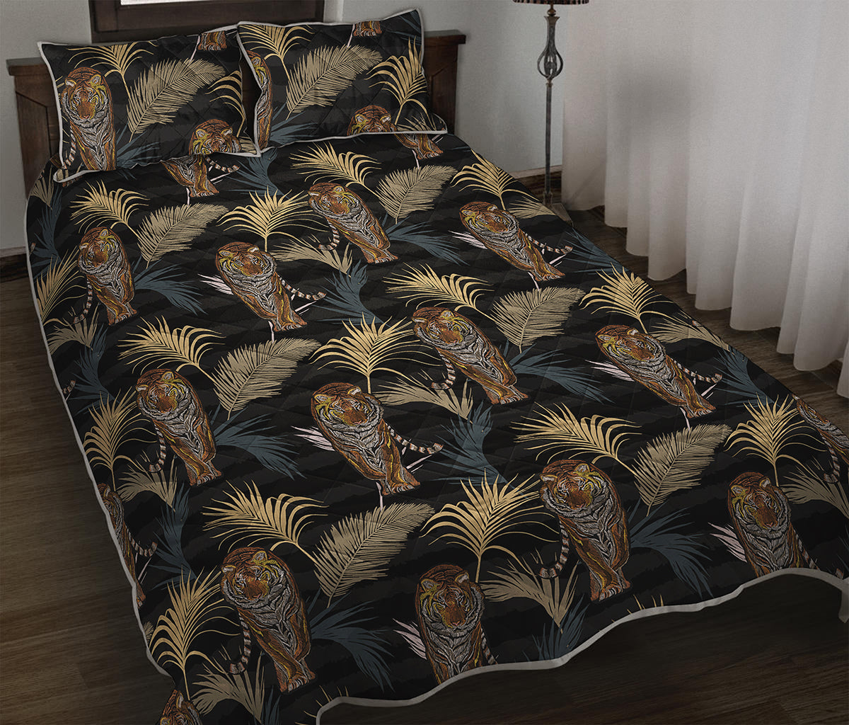 Vintage Tropical Tiger Pattern Print Quilt Bed Set