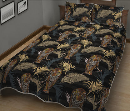 Vintage Tropical Tiger Pattern Print Quilt Bed Set