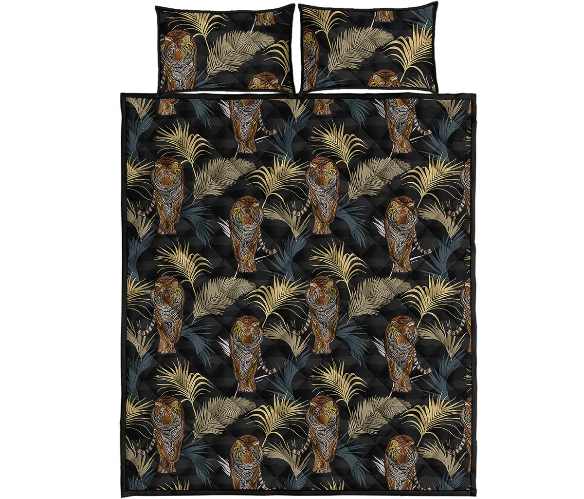 Vintage Tropical Tiger Pattern Print Quilt Bed Set