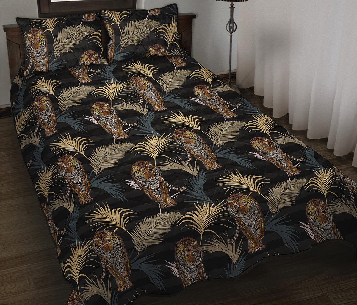 Vintage Tropical Tiger Pattern Print Quilt Bed Set