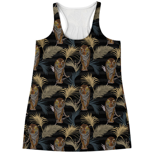 Vintage Tropical Tiger Pattern Print Women's Racerback Tank Top