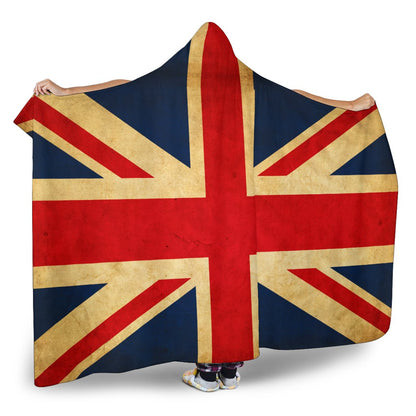 Vintage Union Jack British Flag Print Hooded Blanket GearFrost