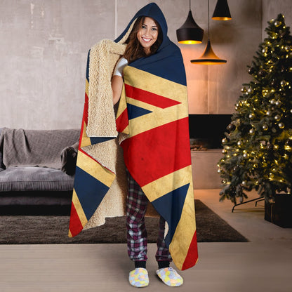 Vintage Union Jack British Flag Print Hooded Blanket GearFrost