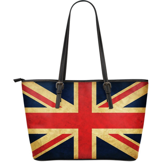 Vintage Union Jack British Flag Print Leather Tote Bag GearFrost