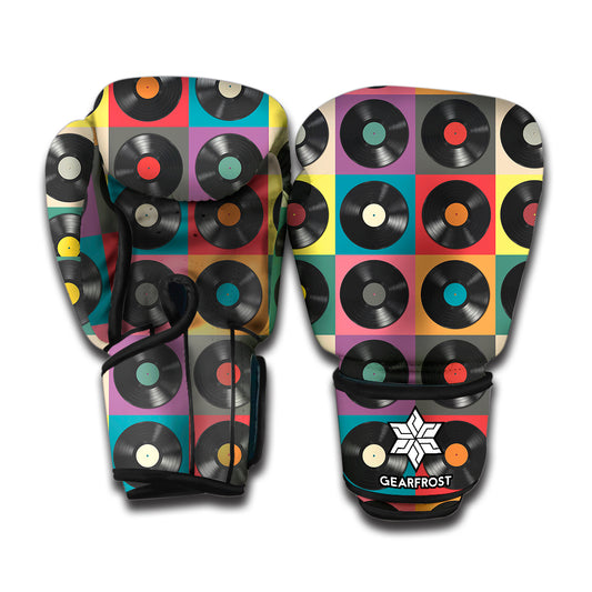 Vintage Vinyl Records Pattern Print Boxing Gloves