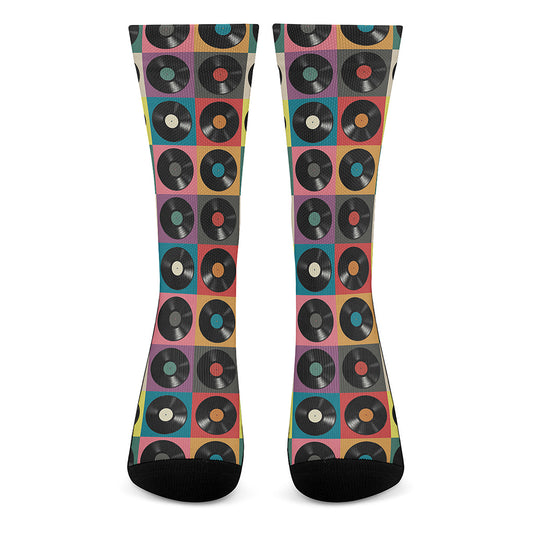 Vintage Vinyl Records Pattern Print Crew Socks