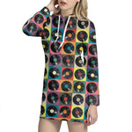 Vintage Vinyl Records Pattern Print Hoodie Dress