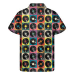 Vintage Vinyl Records Pattern Print Men's Short Sleeve Shirt