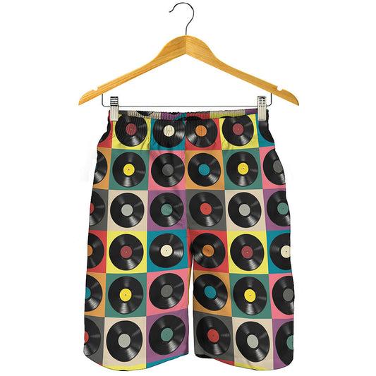Vintage Vinyl Records Pattern Print Men's Shorts