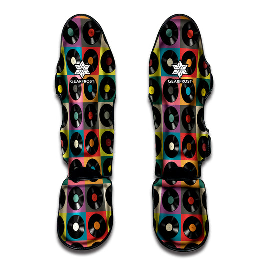 Vintage Vinyl Records Pattern Print Muay Thai Shin Guard