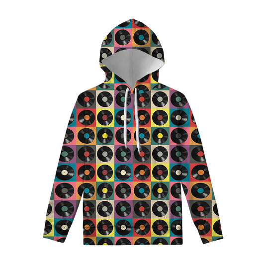 Vintage Vinyl Records Pattern Print Pullover Hoodie