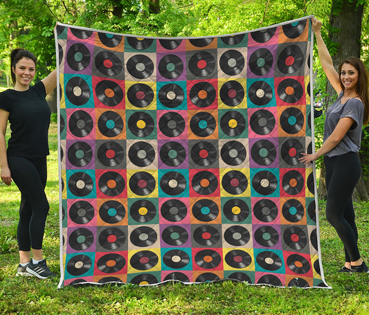 Vintage Vinyl Records Pattern Print Quilt