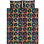 Vintage Vinyl Records Pattern Print Quilt Bed Set