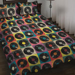 Vintage Vinyl Records Pattern Print Quilt Bed Set