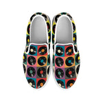 Vintage Vinyl Records Pattern Print White Slip On Shoes