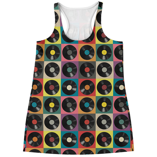 Vintage Vinyl Records Pattern Print Women's Racerback Tank Top