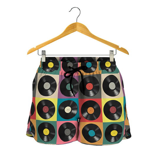 Vintage Vinyl Records Pattern Print Women's Shorts