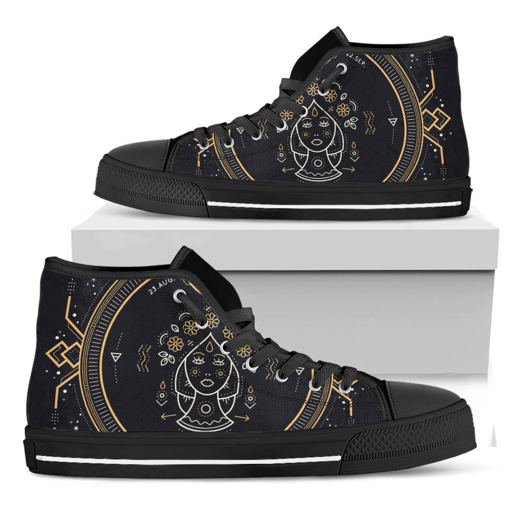 Vintage Virgo Zodiac Sign Print Black High Top Shoes