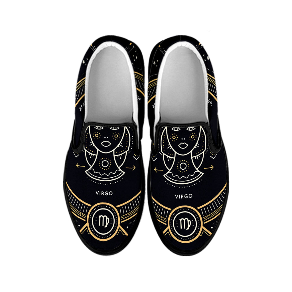 Vintage Virgo Zodiac Sign Print Black Slip On Shoes