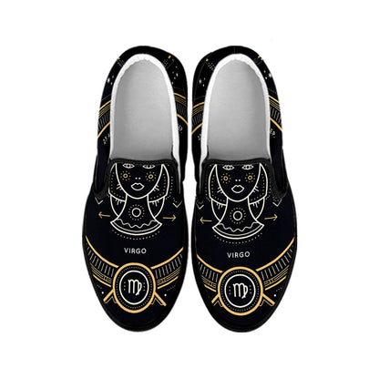 Vintage Virgo Zodiac Sign Print Black Slip On Shoes
