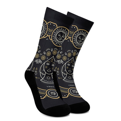 Vintage Virgo Zodiac Sign Print Crew Socks