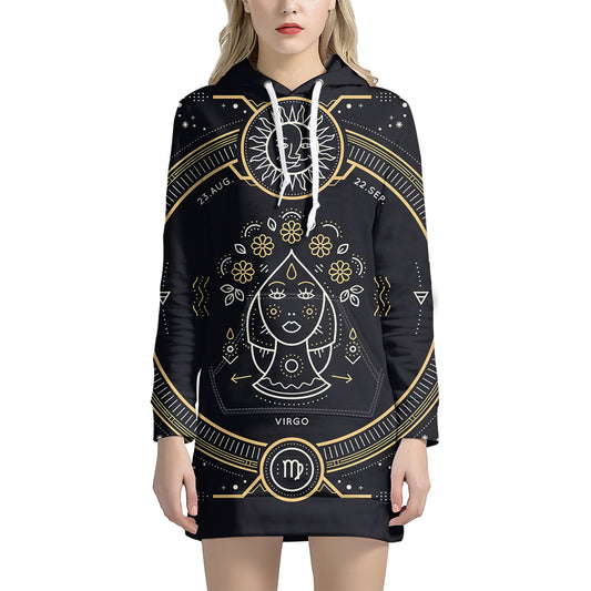 Vintage Virgo Zodiac Sign Print Pullover Hoodie Dress