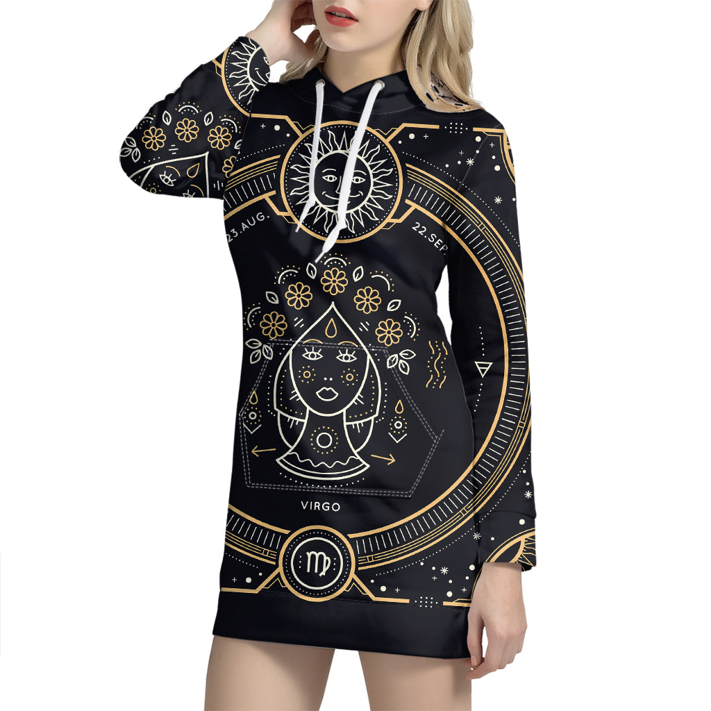 Vintage Virgo Zodiac Sign Print Pullover Hoodie Dress