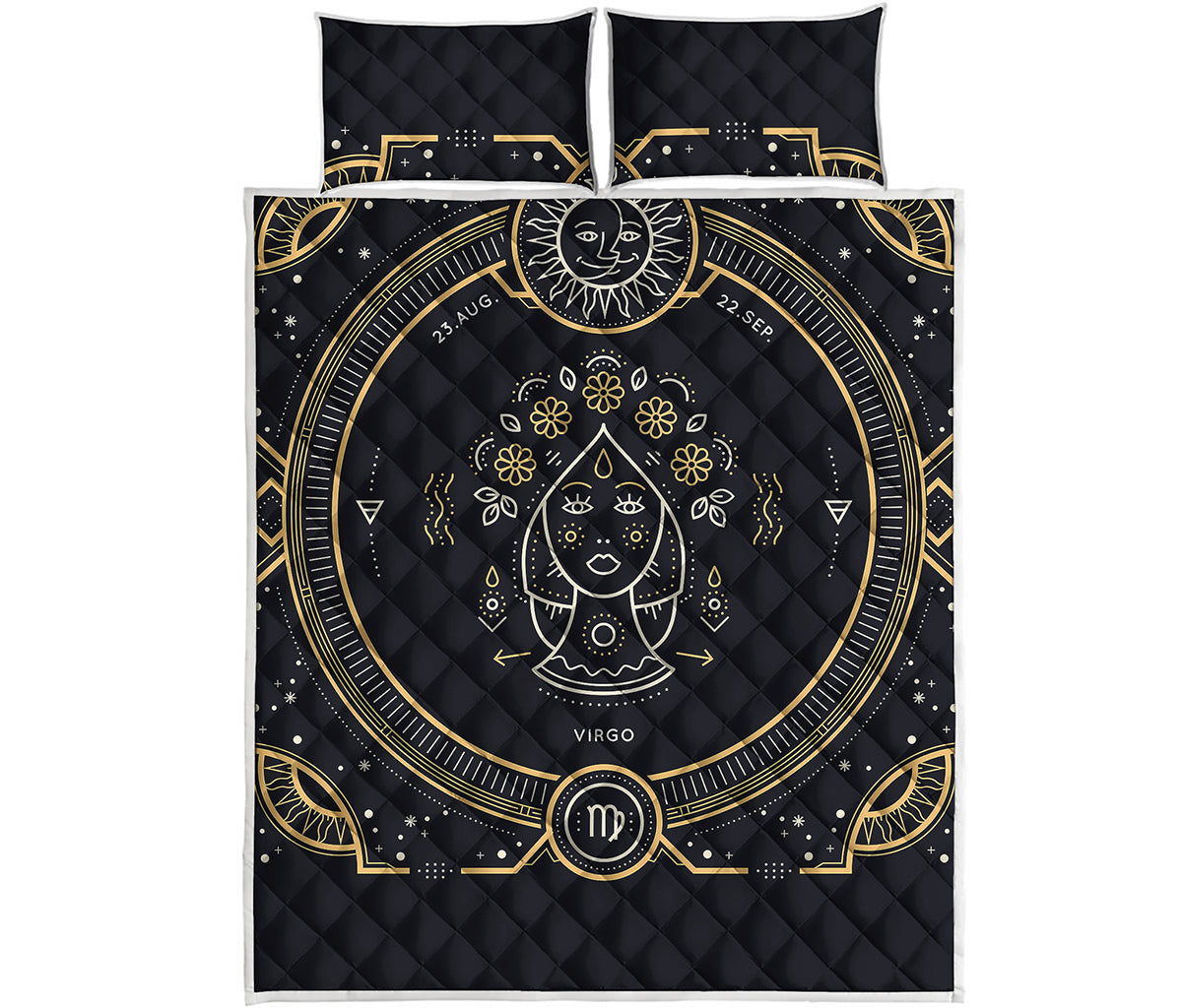 Vintage Virgo Zodiac Sign Print Quilt Bed Set