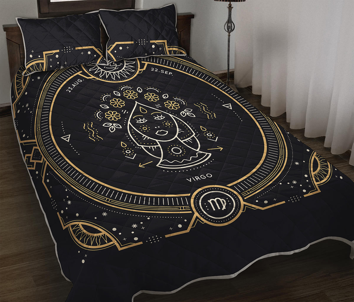 Vintage Virgo Zodiac Sign Print Quilt Bed Set