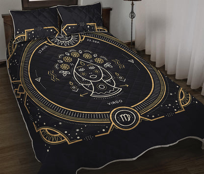 Vintage Virgo Zodiac Sign Print Quilt Bed Set