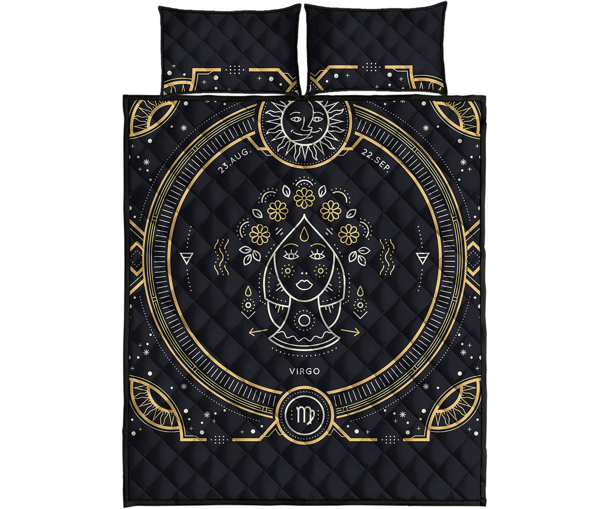 Vintage Virgo Zodiac Sign Print Quilt Bed Set