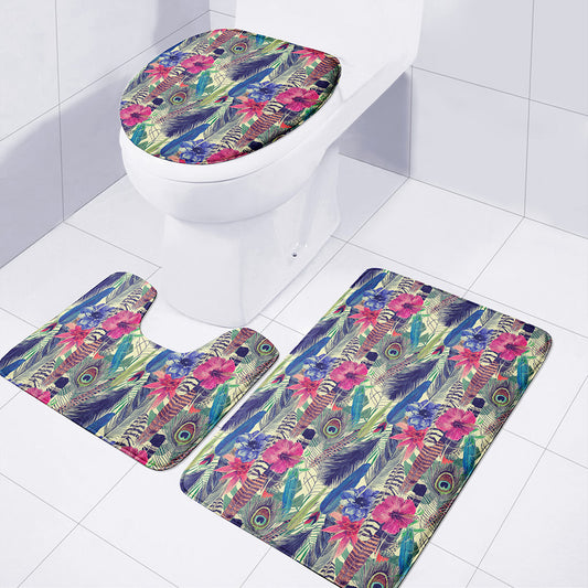 Vintage Watercolor Feather Print 3 Piece Bath Mat Set