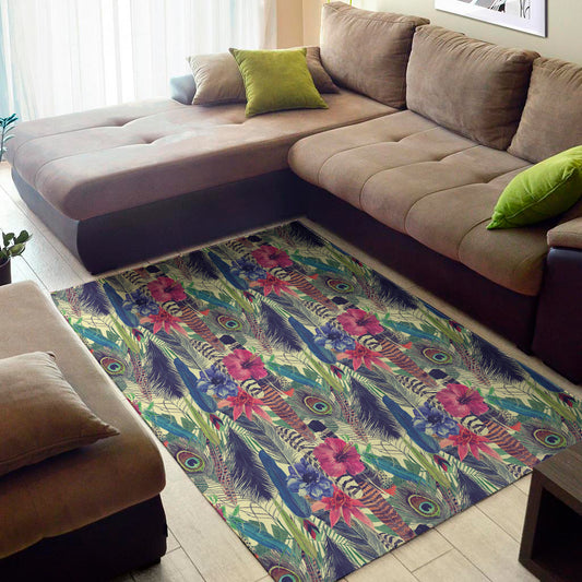 Vintage Watercolor Feather Print Area Rug