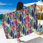 Vintage Watercolor Feather Print Beach Sarong Wrap
