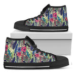 Vintage Watercolor Feather Print Black High Top Shoes