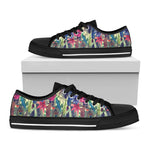 Vintage Watercolor Feather Print Black Low Top Shoes
