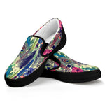 Vintage Watercolor Feather Print Black Slip On Shoes