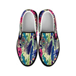 Vintage Watercolor Feather Print Black Slip On Shoes