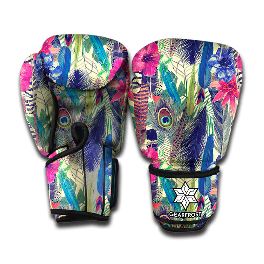 Vintage Watercolor Feather Print Boxing Gloves