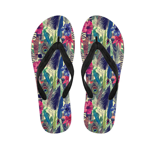 Vintage Watercolor Feather Print Flip Flops
