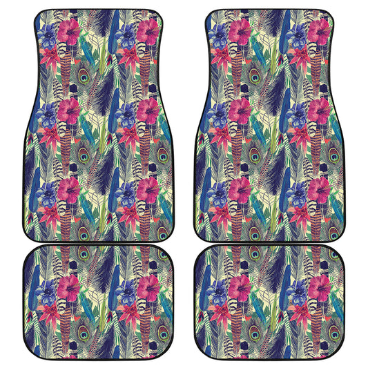 Vintage Watercolor Feather Print Front and Back Car Floor Mats