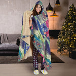 Vintage Watercolor Feather Print Hooded Blanket