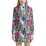 Vintage Watercolor Feather Print Hoodie Dress